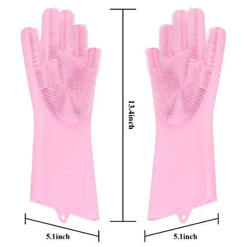 0714A Reusable Silicone Cleaning Brush Scrubber Gloves (Multicolor)