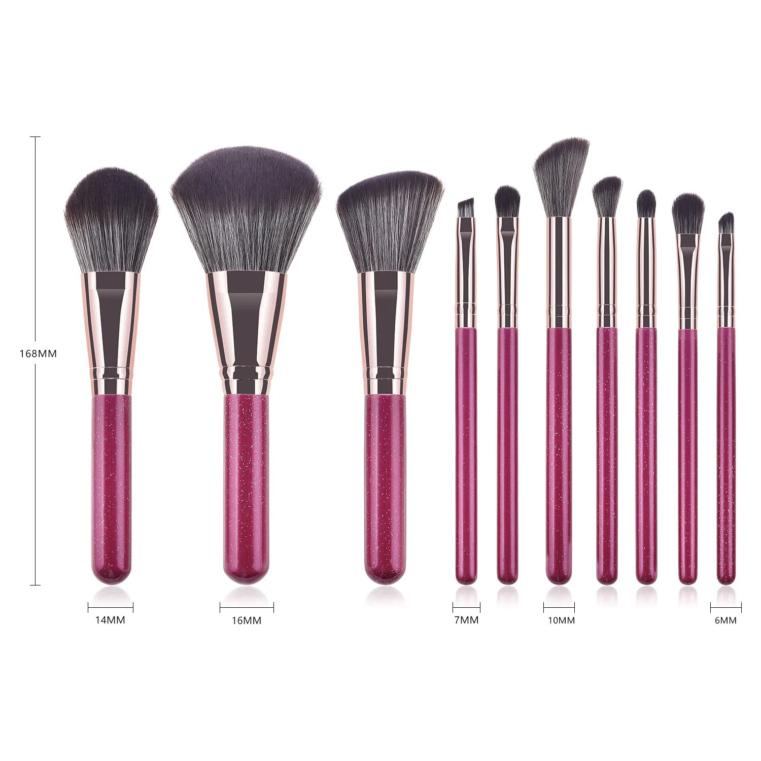 10 Piece Bling Purple Pro Sleek Brush Set - MQO 25 pcs