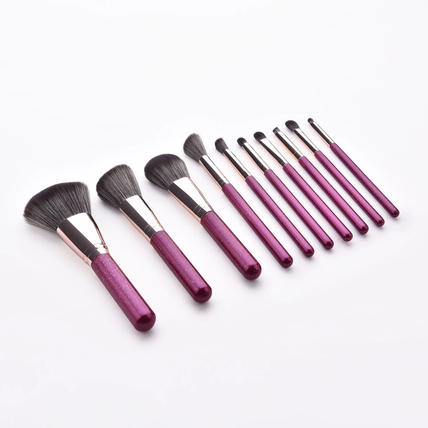 10 Piece Bling Purple Pro Sleek Brush Set - MQO 25 pcs