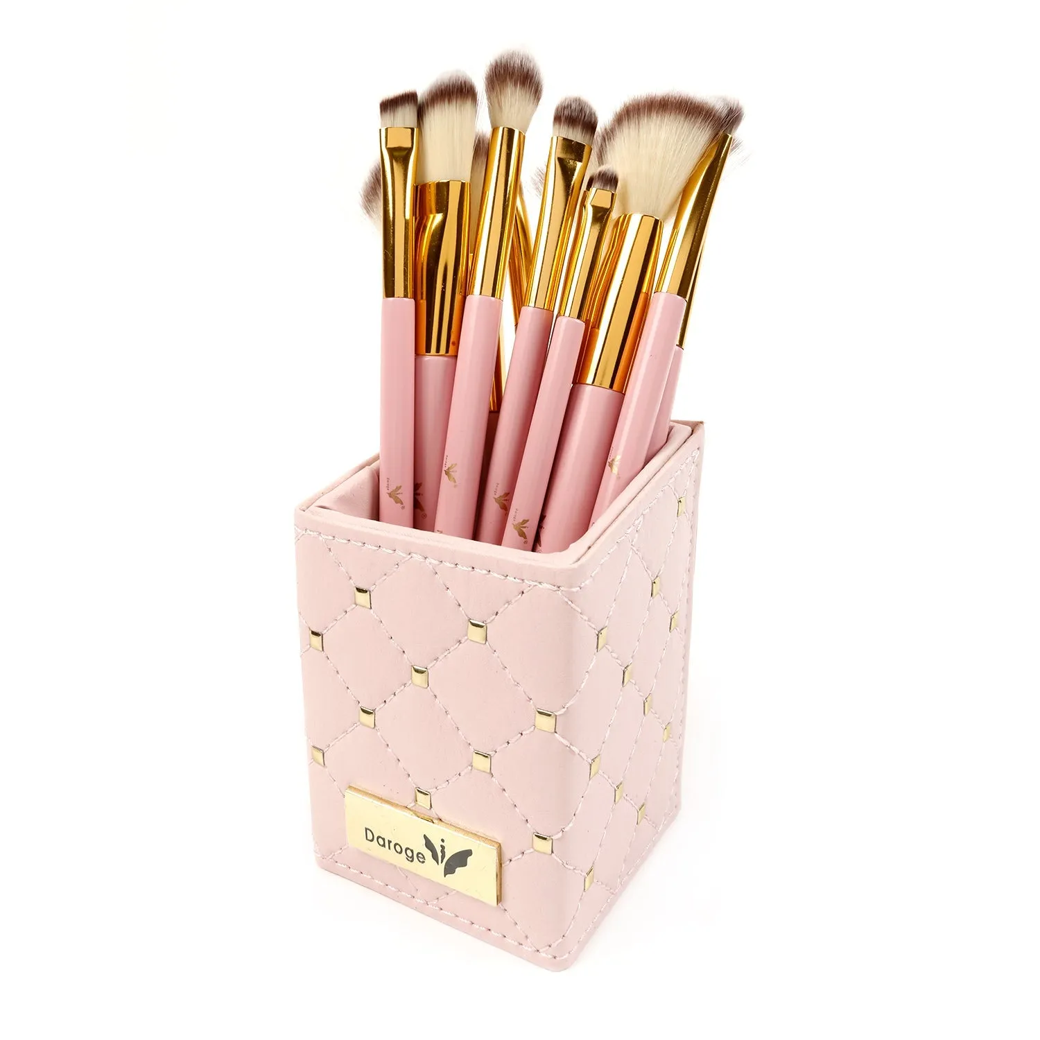 12pcs Makeup Brush with Pink Studded Elegance Square Organizer Holder