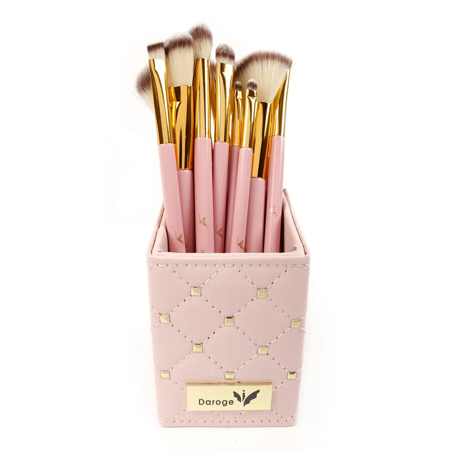 12pcs Makeup Brush with Pink Studded Elegance Square Organizer Holder