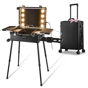 18x9x25in Rolling Makeup Train Case with Lights & Stand