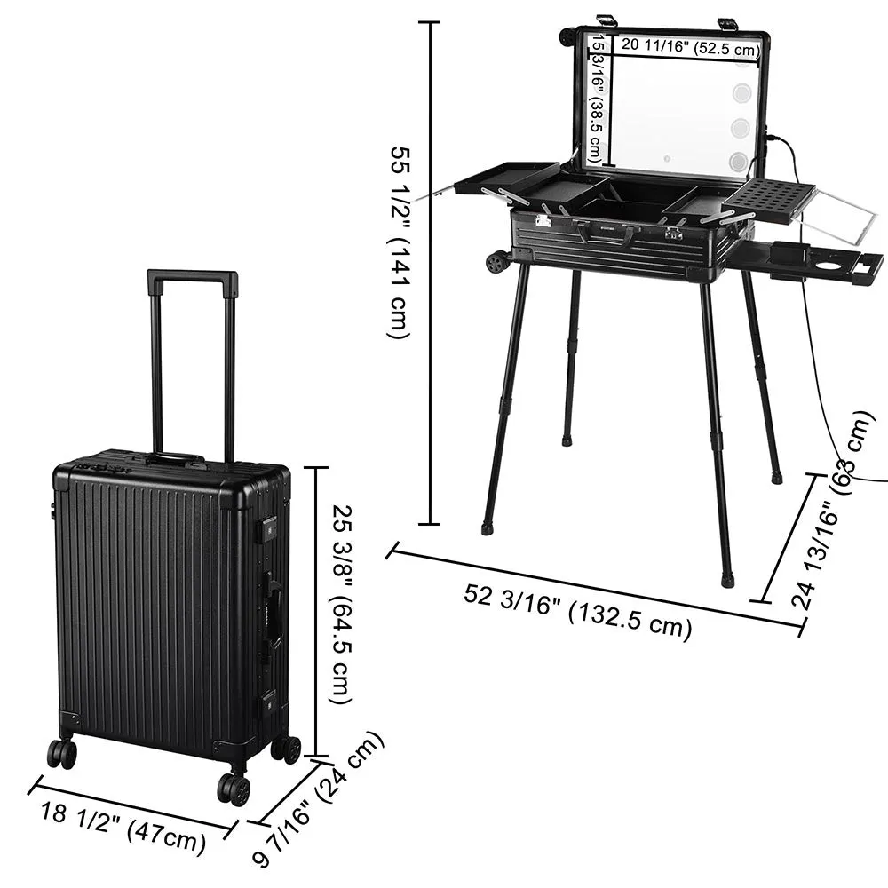 18x9x25in Rolling Makeup Train Case with Lights & Stand