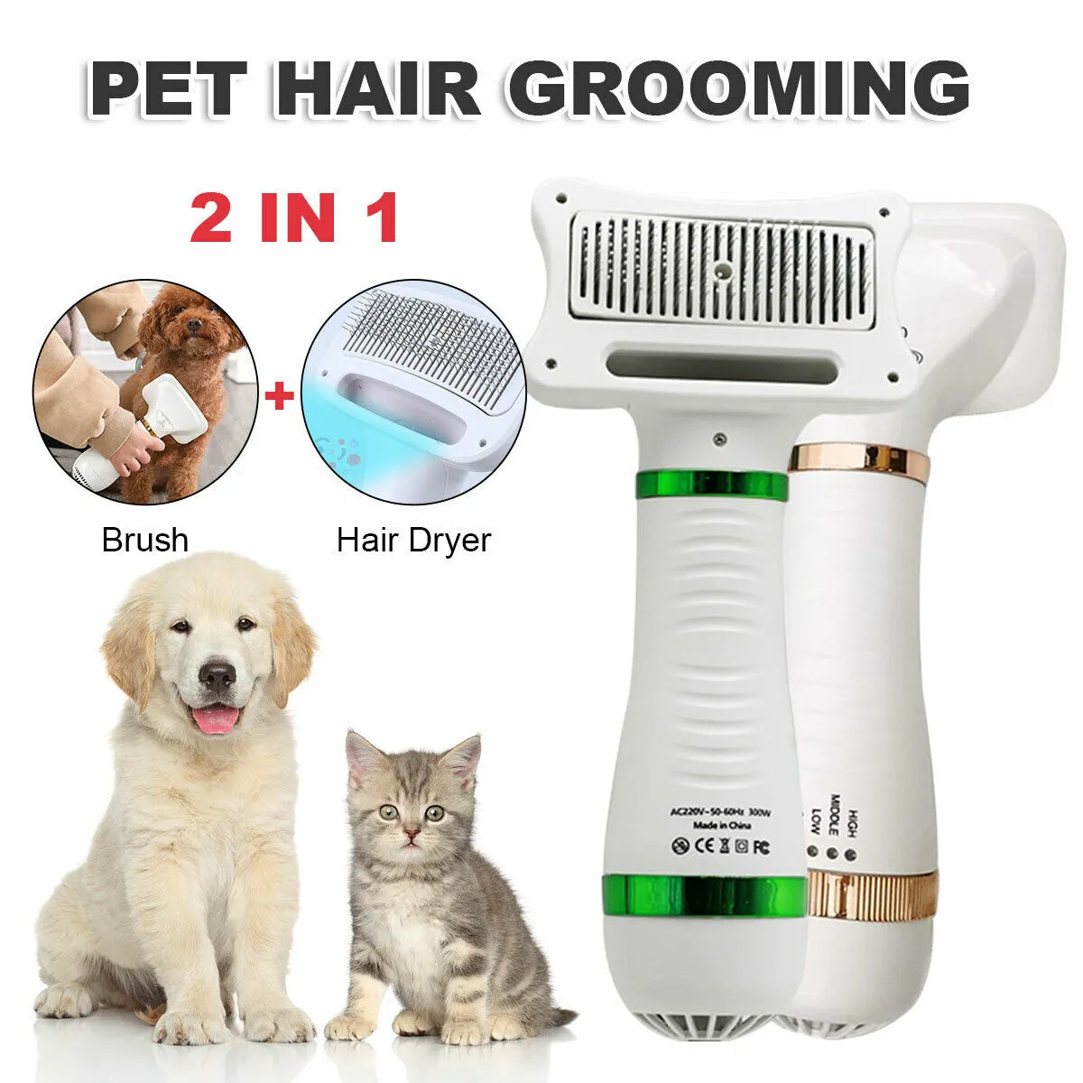 2-in-1 Pet Hair Dryer Brush