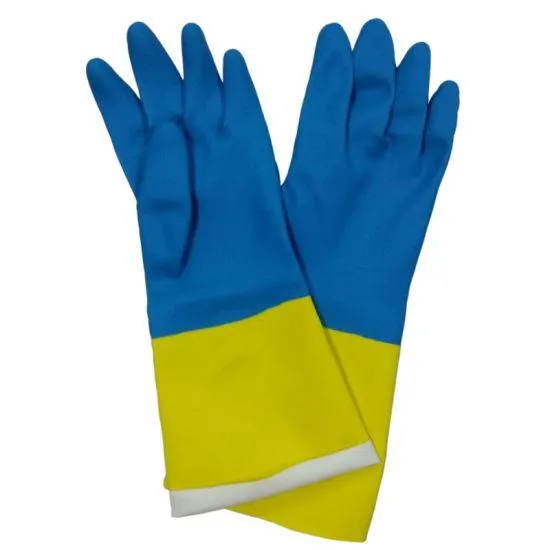 671 - Dual Color Reusable Rubber Hand Gloves (Yellow   blue) - 1 pc