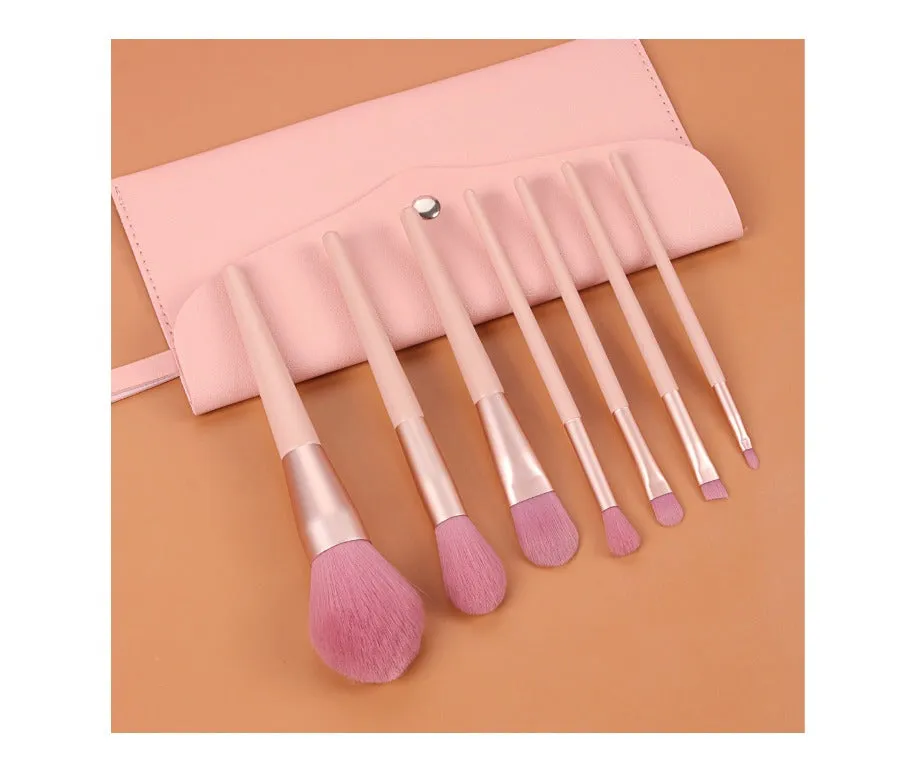 7 pc Pro Sleek Pink and Rose Gold Brush Set - MQO 25 pcs