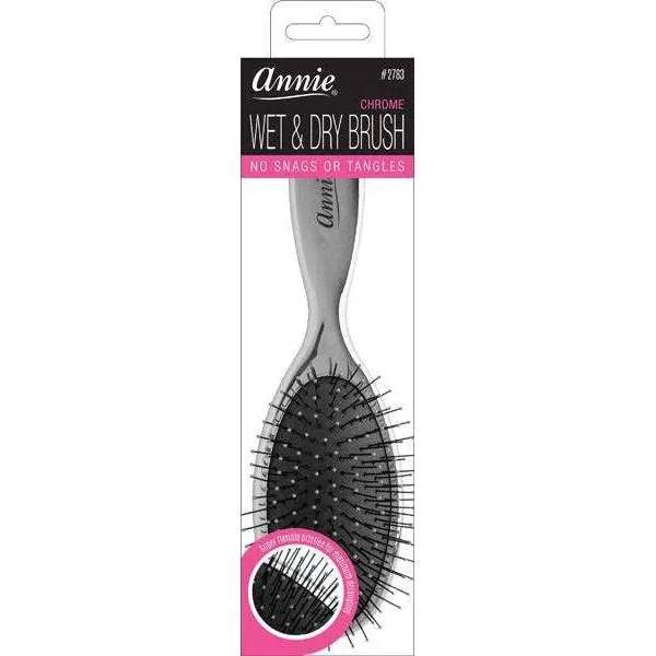 Annie Chrome Cushion Oval Wet & Dry Brush Flexible Bristle