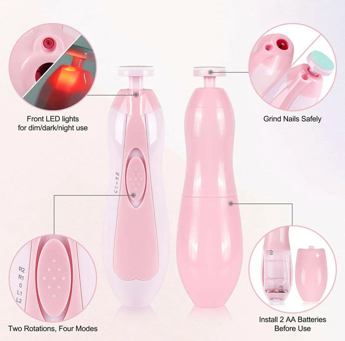 Baby Electric Nail Trimmer Manicure Set with LED Light- Pink