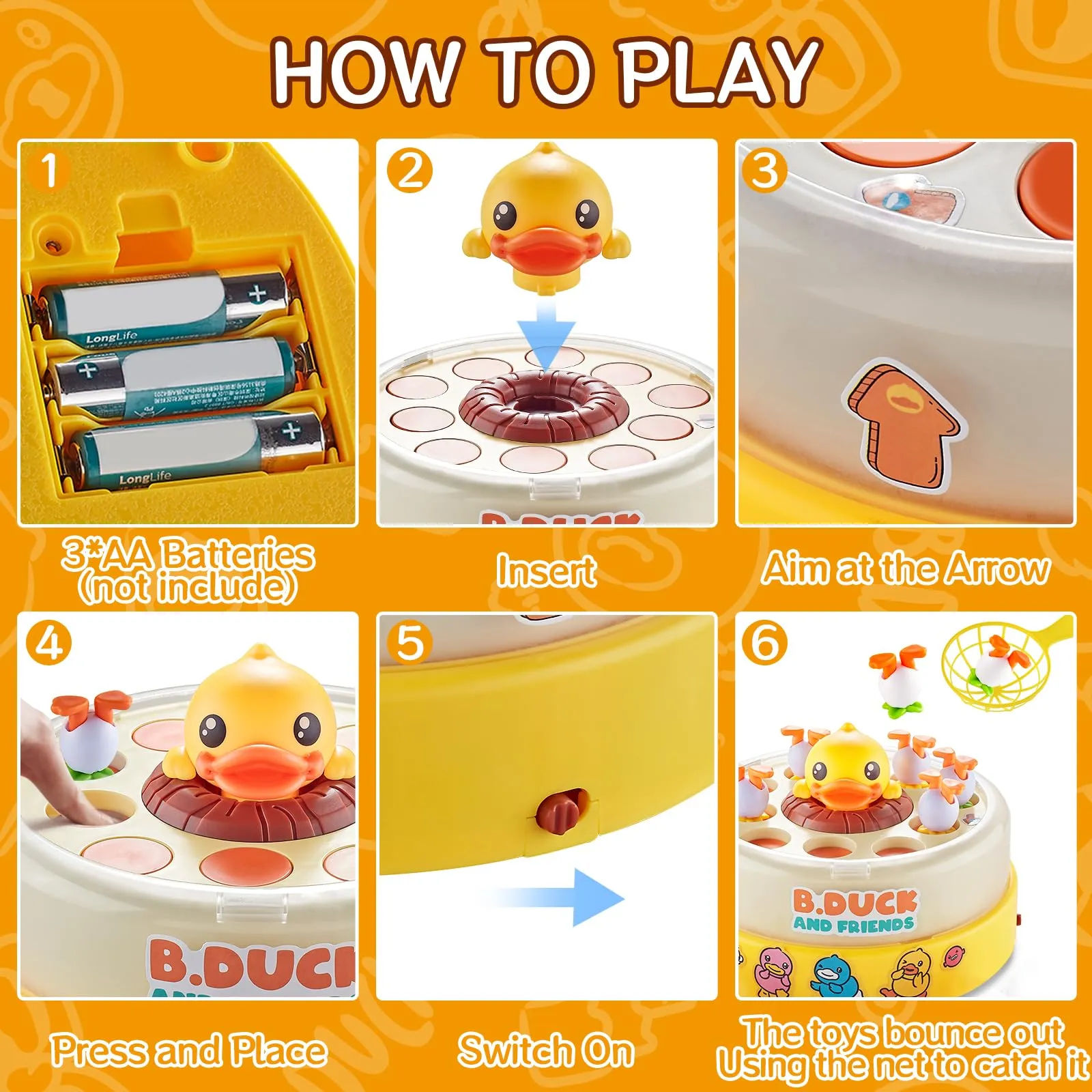 B.Duck Games for Kids Age 4-6, Bounce and Catch Duck Board Games for Kids 4-8,Family Games Toys for 5-7 Boys Girls, Birthday Gifts for Toddlers 3-5