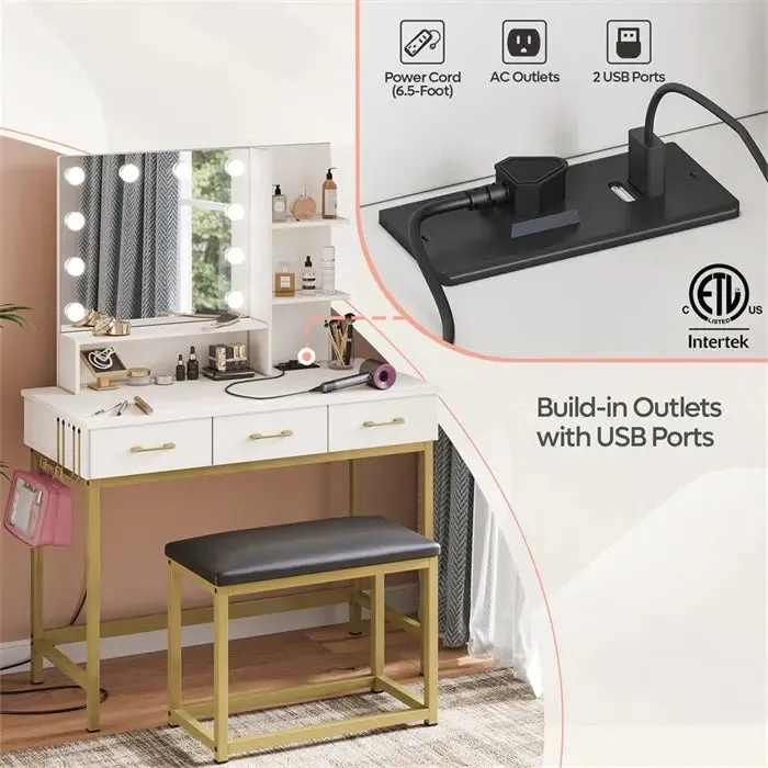 Bestier Makeup Vanity Desk Set with Mirror and Lights