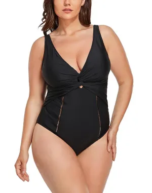 Black Ruched V-neck One Piece Swimsuit