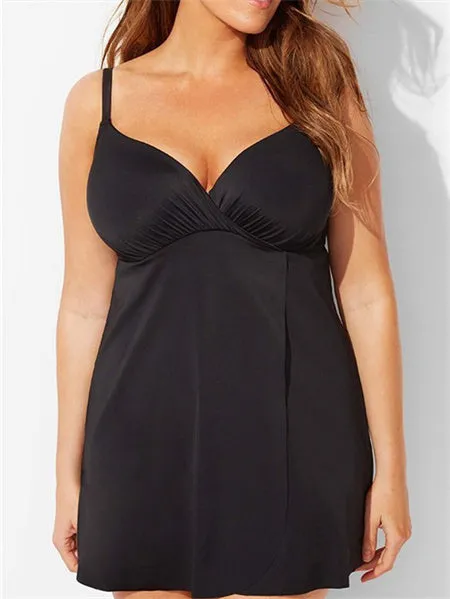 Black V-neck Swimdress