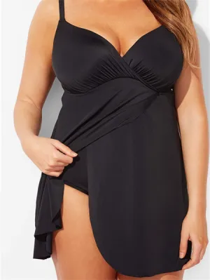 Black V-neck Swimdress