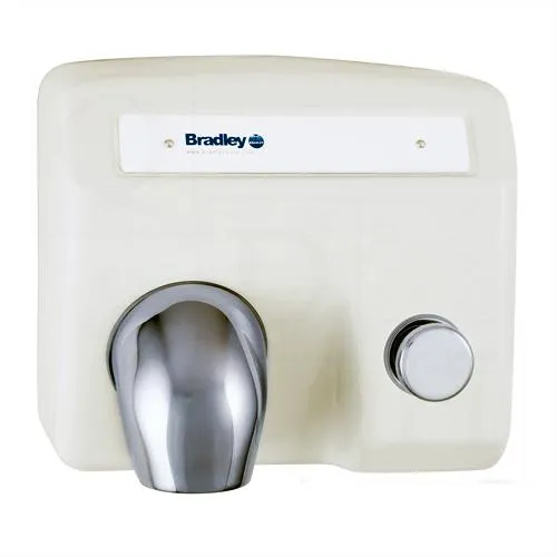 Bradley 2904-28 Aerix Hand Dryer Push Button-Operated White Cast Iron Cover Fixed Nozzle