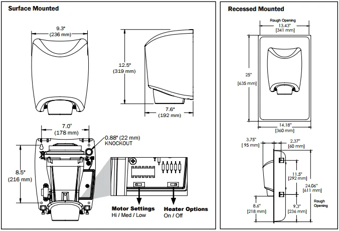 Bradley Aerix  Model 2922-2873 High Speed, 120V, High-Efficiency Hand Dryer Aluminum White