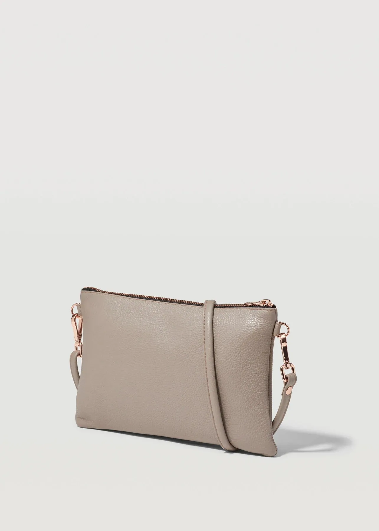 CHARLIE MIDDLETON - TAUPE VOGUE DUAL ZIP CROSSBODY - ROSE GOLD