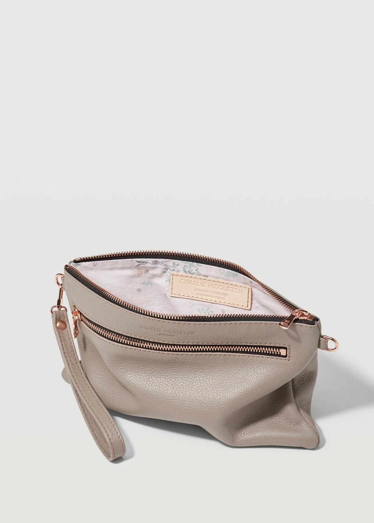 CHARLIE MIDDLETON - TAUPE VOGUE DUAL ZIP CROSSBODY - ROSE GOLD