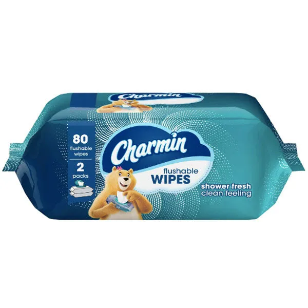 Charmin Flushable Wipes, 2 Flip-Top Packs, 40 Wipes per Pack, 80 Count