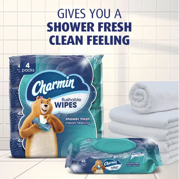 Charmin Flushable Wipes, 2 Flip-Top Packs, 40 Wipes per Pack, 80 Count