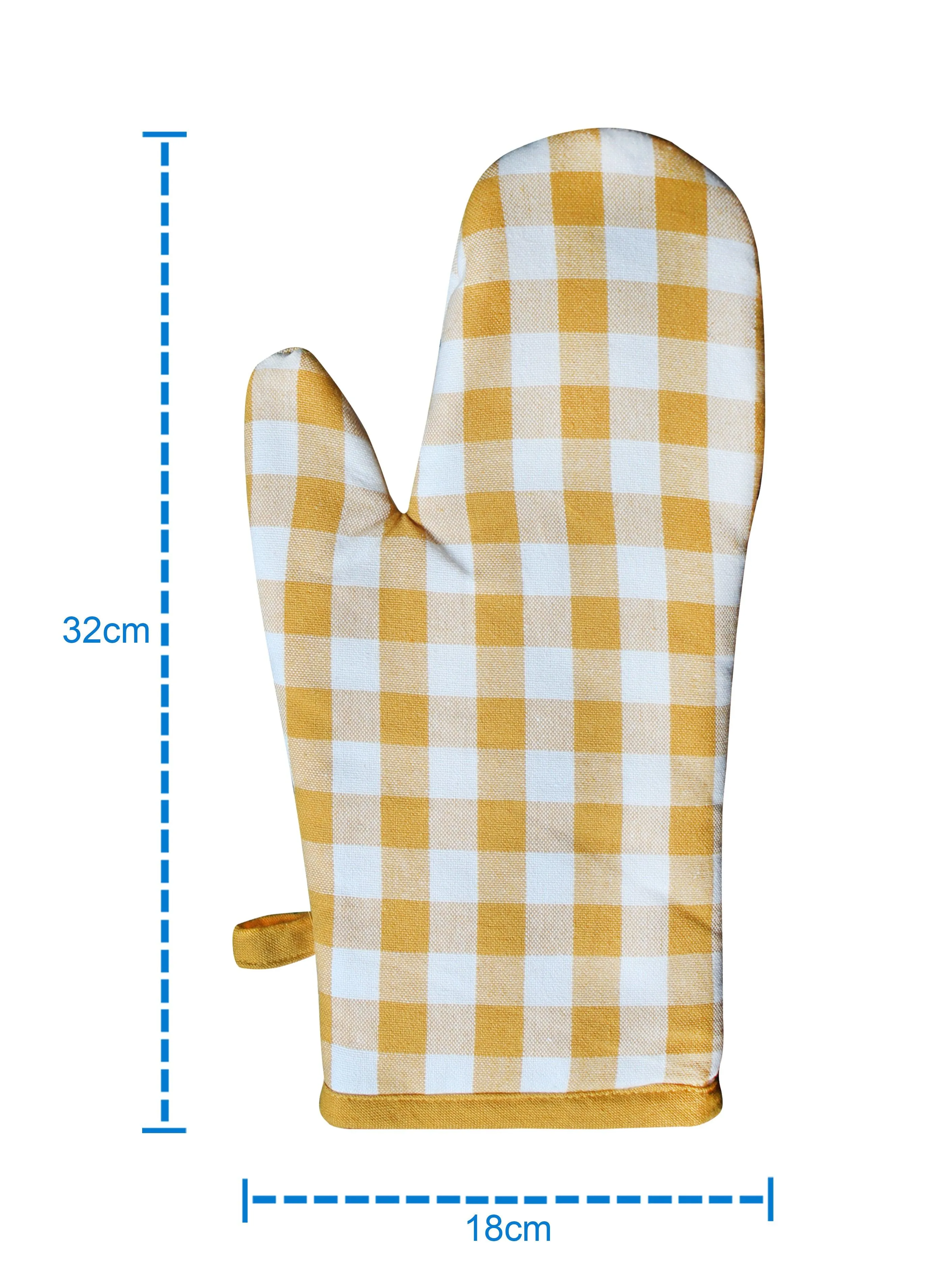 Cotton Gingham Check Yellow Oven Gloves Pack Of 2