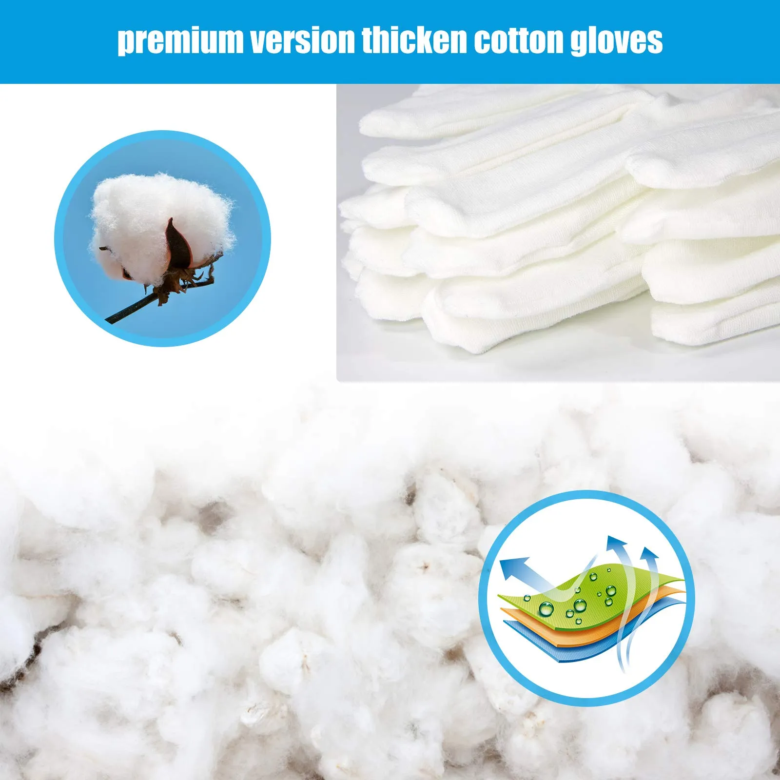 Cotton Gloves, 7 Pairs Cotton Gloves for Dry Hands Sleeping, White Gloves for Women & Men Eczema & SPA, Moisturizing Gloves Overnight, Stretchable Work Glove Liners for Serving Costume Inspection