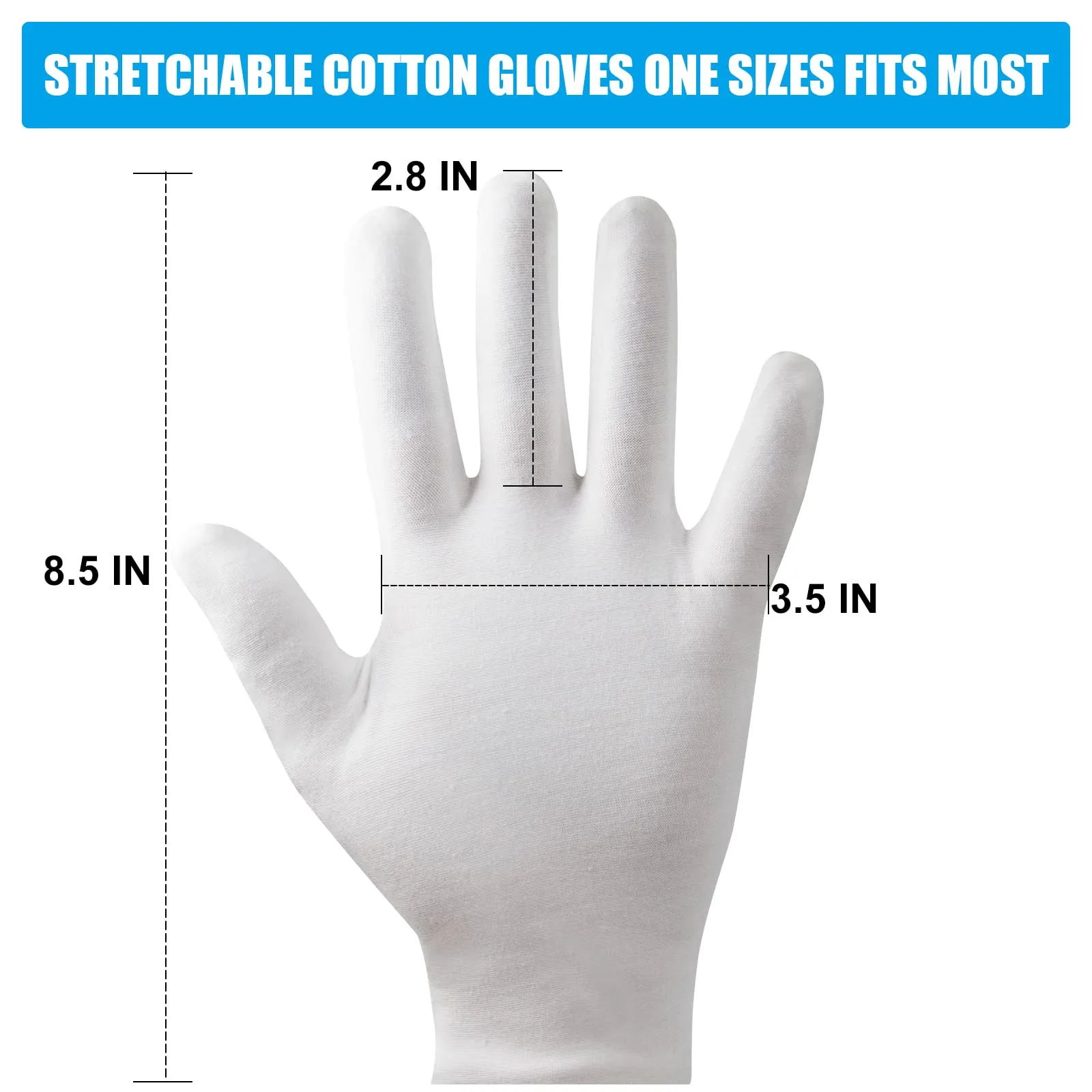 Cotton Gloves, 7 Pairs Cotton Gloves for Dry Hands Sleeping, White Gloves for Women & Men Eczema & SPA, Moisturizing Gloves Overnight, Stretchable Work Glove Liners for Serving Costume Inspection