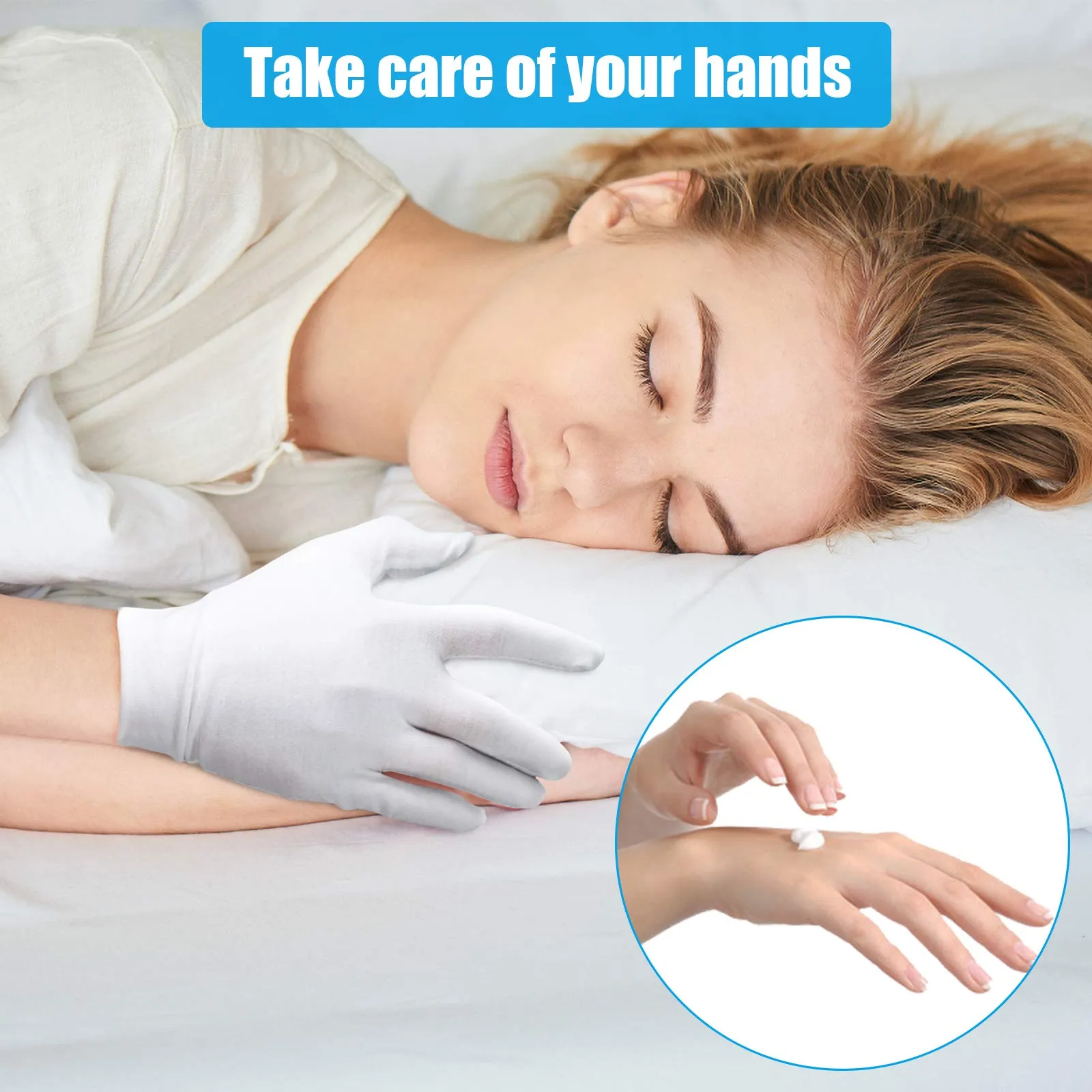 Cotton Gloves, 7 Pairs Cotton Gloves for Dry Hands Sleeping, White Gloves for Women & Men Eczema & SPA, Moisturizing Gloves Overnight, Stretchable Work Glove Liners for Serving Costume Inspection