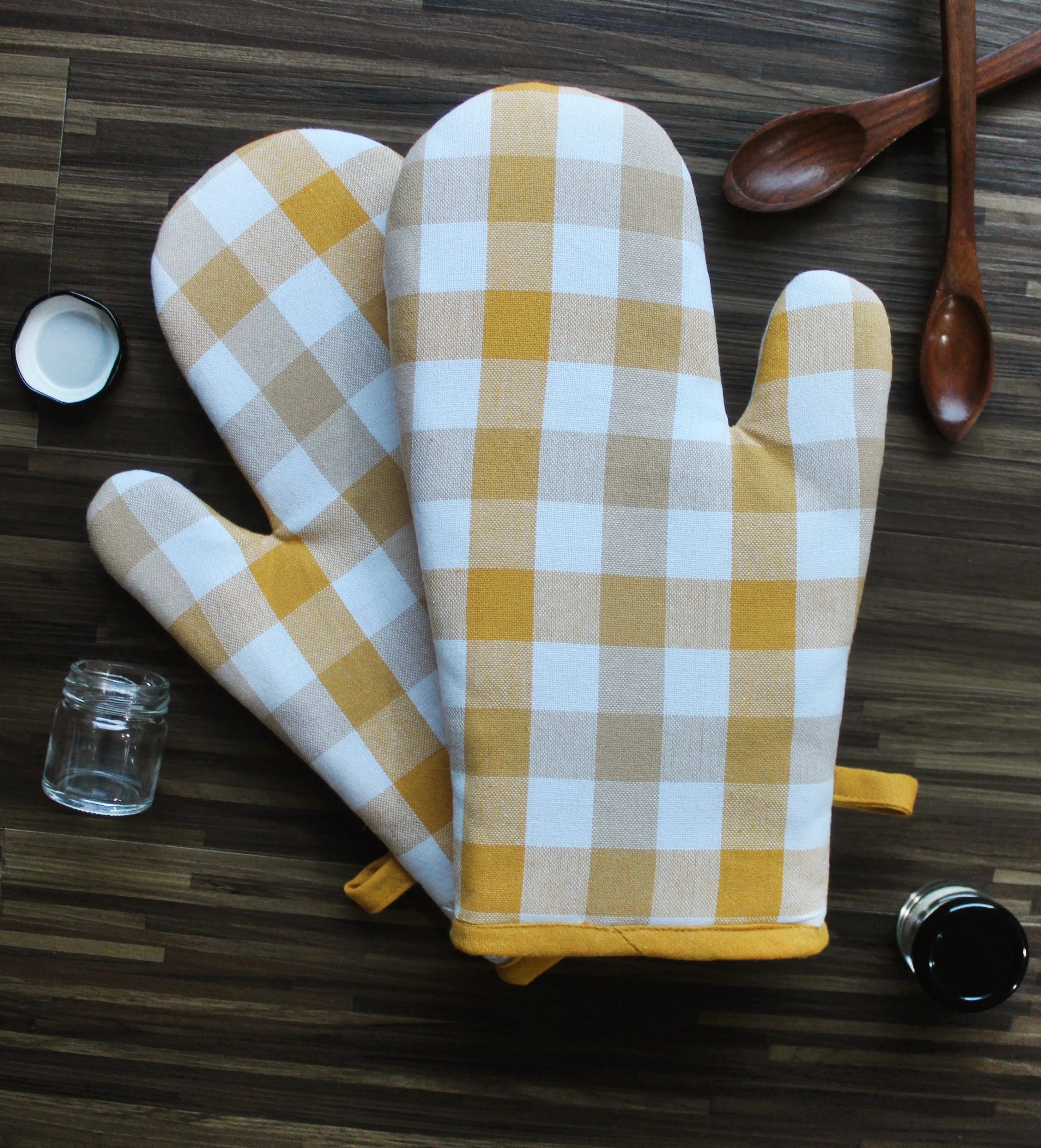 Cotton Lanfranki Yellow Check Oven Gloves Pack Of 2