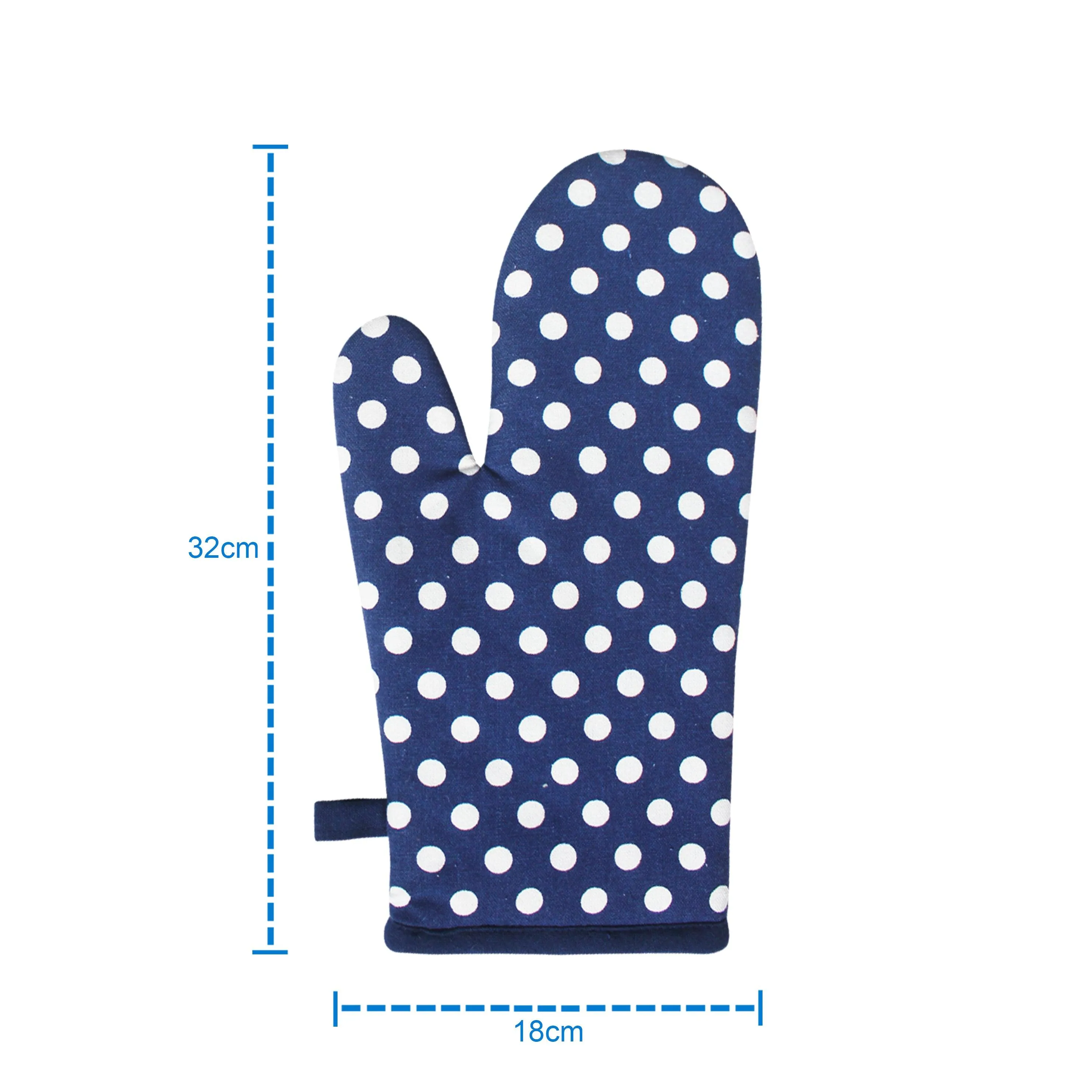 Cotton Polka Dot Blue Oven Gloves Pack Of 2