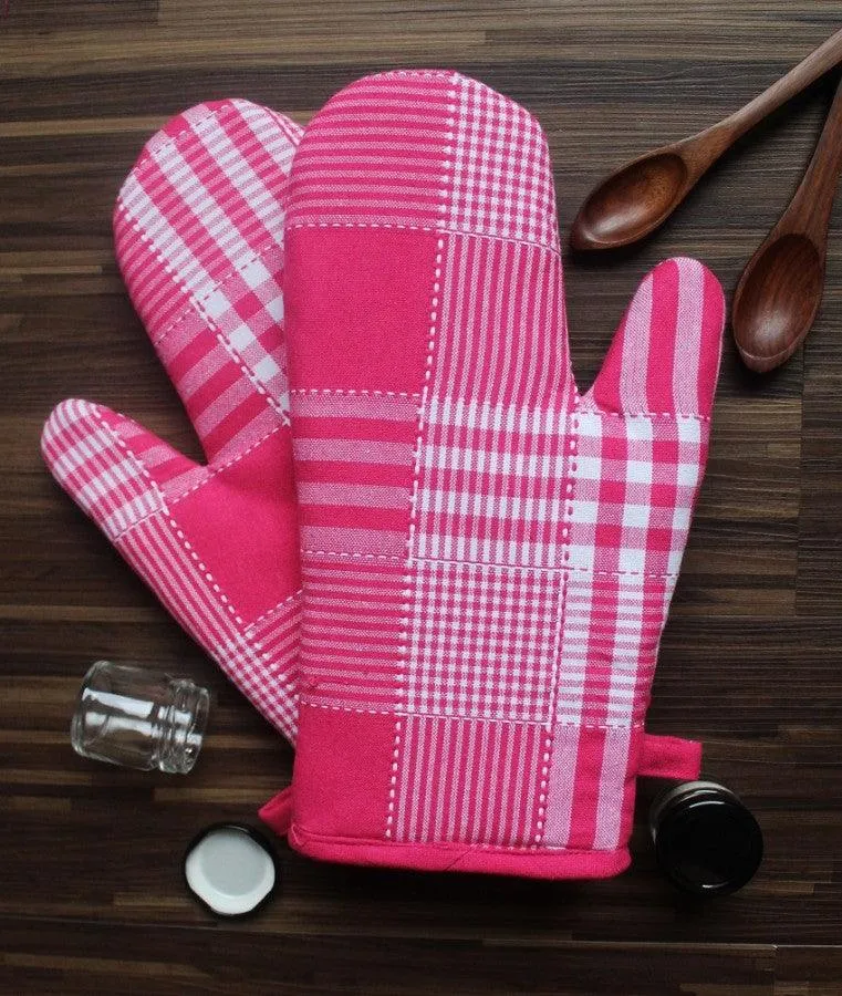 Cotton Track Dobby Pink Oven Gloves Pack Of 2