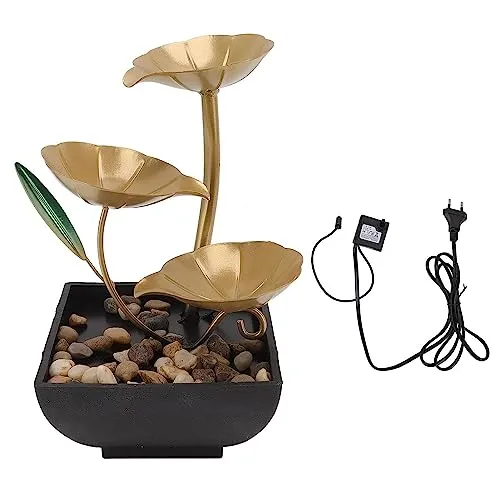 DEVKUVAR Metal Tabletop Water Fountain,Home Decor Ornaments with Waterfall Desktop Leaf Fountains,Deep Basin&Natural River Rocks. Indoor Zen Relaxation for Office,Living Room,Bedroom Decor for Gift