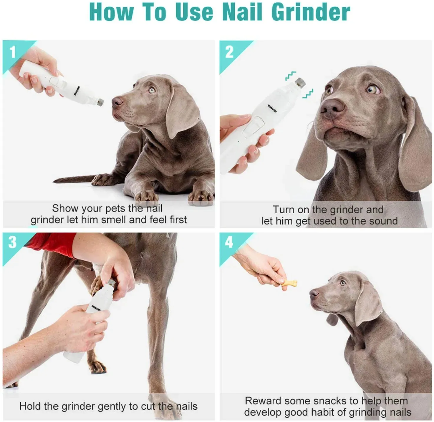 Dog Nail Grinder with 2 Grinding Wheels, Low Noise More Powerful Dog Nail Clipper, Electric Pet Nail Trimmer File, Painless Paw Claw Care, Quiet USB Rechargeable Grooming Tool for L/M/S Dog/Cat/Bird