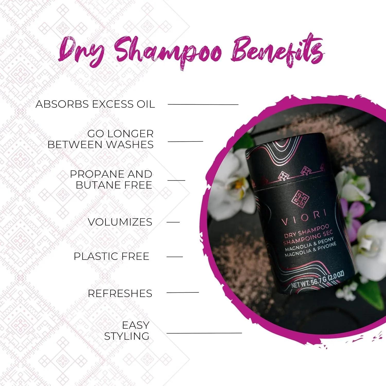 Dry Shampoo Powder, Magnolia and Peony - Fast-Absorbing - Volumizing Shampoo - Dry Shampoo for Oily Hair - Neutralizes Odor - Long-Lasting