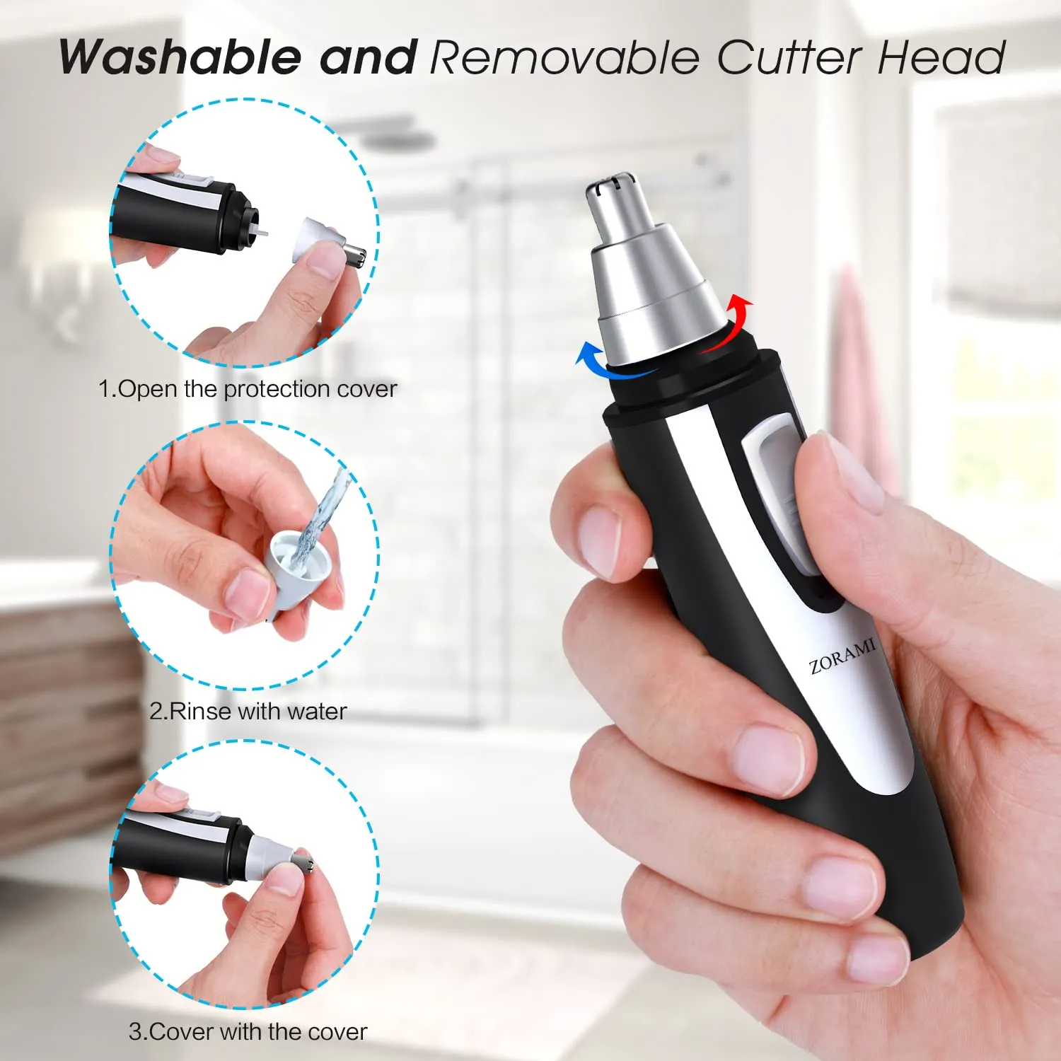 Ear and Nose Hair Trimmer Clipper - 2024 Professional Painless Eyebrow & Facial Hair Trimmer for Men Women,Battery-Operated Trimmer with IPX7 Waterproof,Dual Edge Blades for Easy Cleansing Black