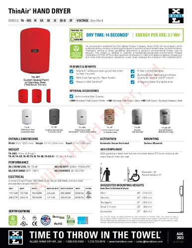 Excel Dryer ThinAir® TA-SP (Special Color) Hand Dryer - CUSTOM COLOR Epoxy on Stainless Steel Surface Mounted ADA-Compliant High Speed Automatic