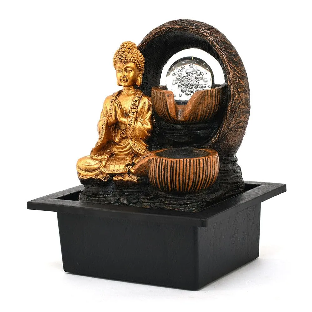 @home Buddha Praying Polyresin Decorative Water Fountain for Home Decoration, Office, Table Decor and Gifting in Antique Gold by Nilkamal