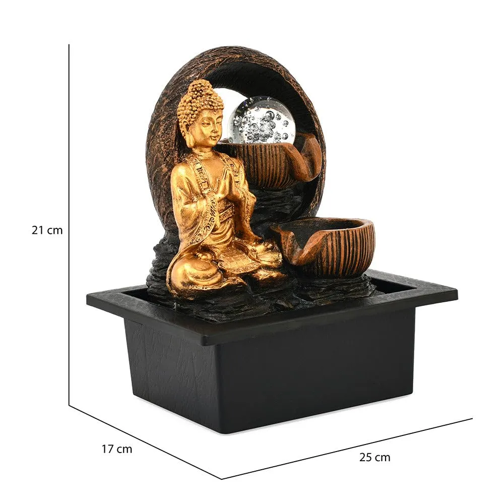 @home Buddha Praying Polyresin Decorative Water Fountain for Home Decoration, Office, Table Decor and Gifting in Antique Gold by Nilkamal