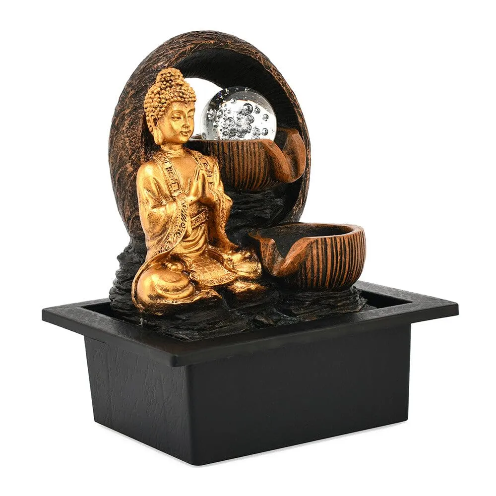 @home Buddha Praying Polyresin Decorative Water Fountain for Home Decoration, Office, Table Decor and Gifting in Antique Gold by Nilkamal