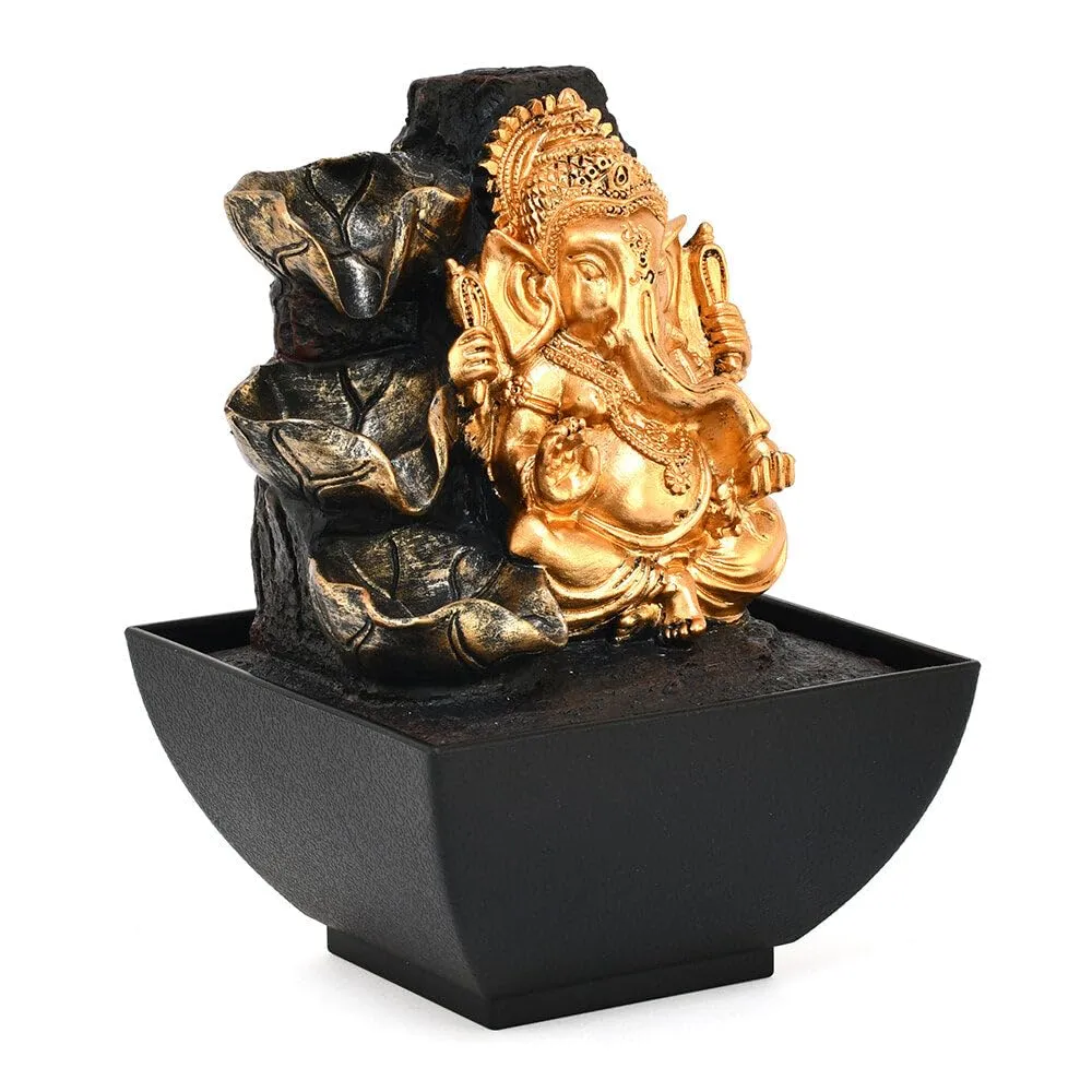 @home Ganesha Idol Polyresin Decorative Water Fountain for Home Decoration, Office, Table Decor and Gifting in Gold and Brown by Nilkamal