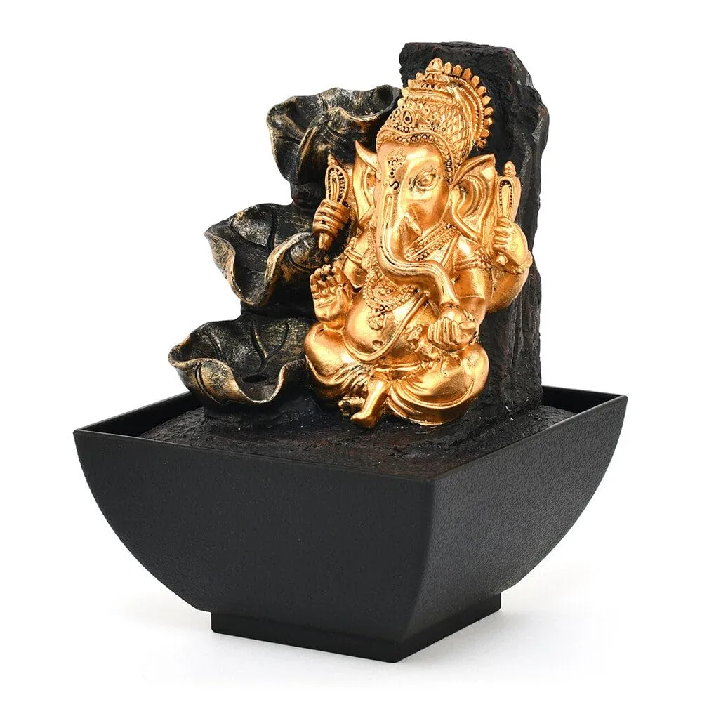 @home Ganesha Idol Polyresin Decorative Water Fountain for Home Decoration, Office, Table Decor and Gifting in Gold and Brown by Nilkamal