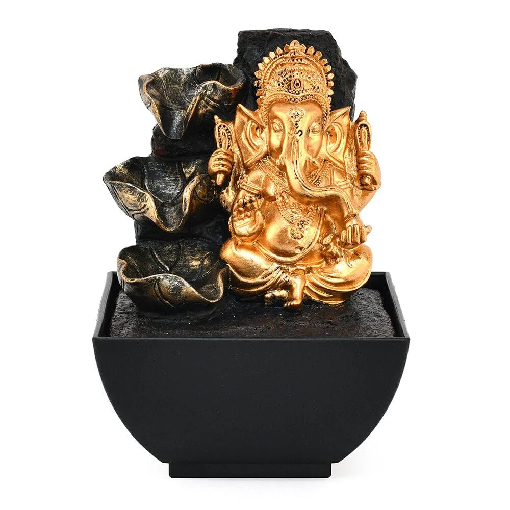 @home Ganesha Idol Polyresin Decorative Water Fountain for Home Decoration, Office, Table Decor and Gifting in Gold and Brown by Nilkamal