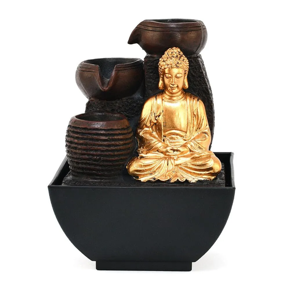 @home Meditating Buddha Polyresin Decorative Water Fountain for Home Decoration, Office, Table Decor and Gifting in Gold and Brown by Nilkamal