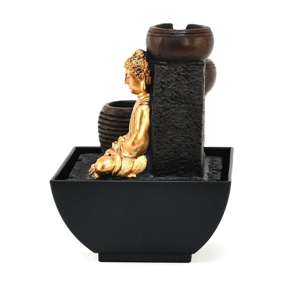 @home Meditating Buddha Polyresin Decorative Water Fountain for Home Decoration, Office, Table Decor and Gifting in Gold and Brown by Nilkamal