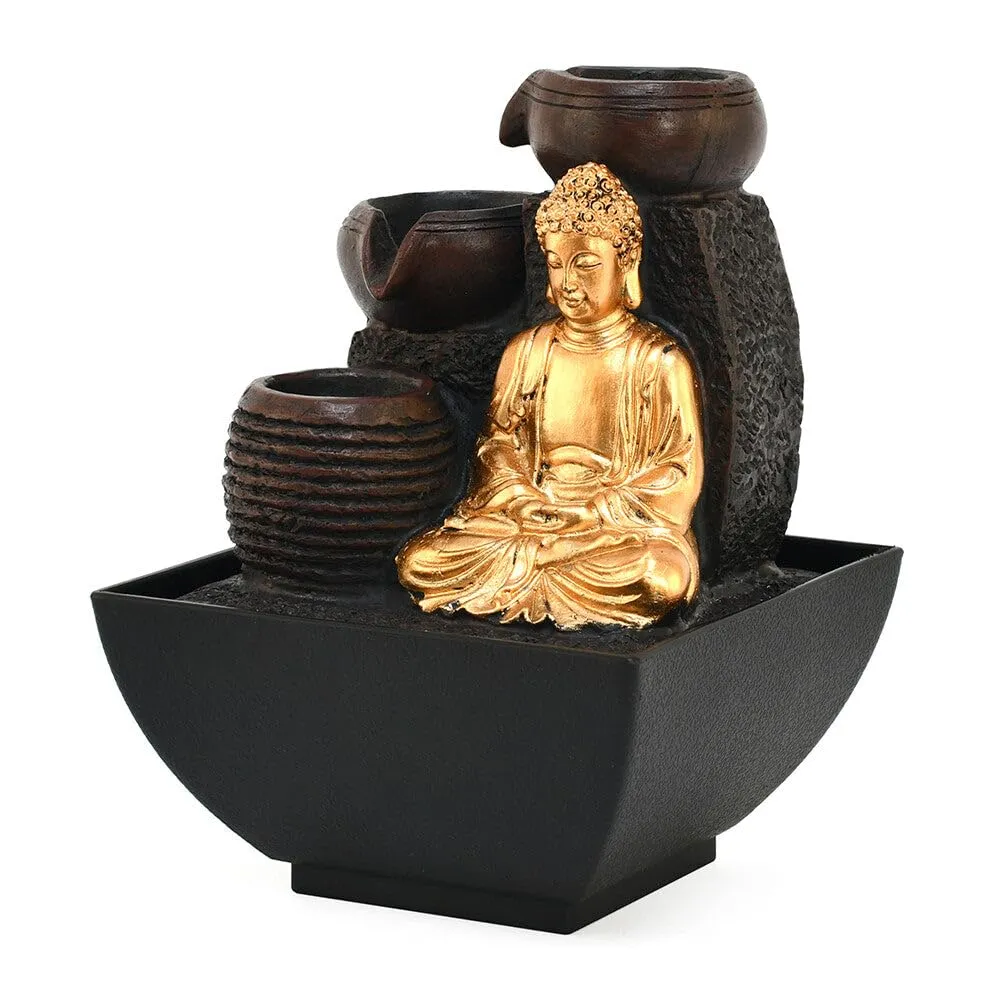 @home Meditating Buddha Polyresin Decorative Water Fountain for Home Decoration, Office, Table Decor and Gifting in Gold and Brown by Nilkamal