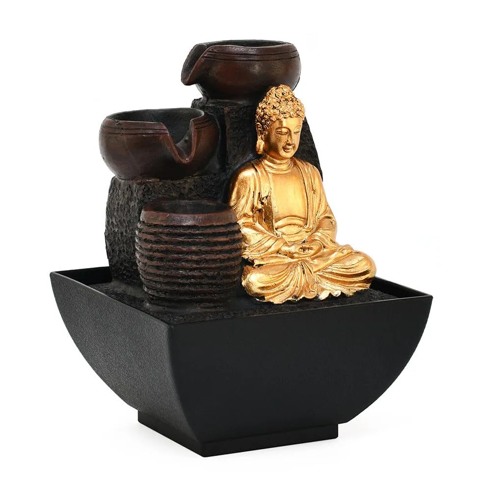 @home Meditating Buddha Polyresin Decorative Water Fountain for Home Decoration, Office, Table Decor and Gifting in Gold and Brown by Nilkamal