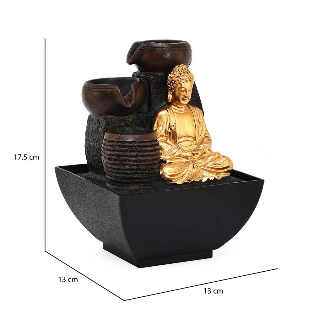 @home Meditating Buddha Polyresin Decorative Water Fountain for Home Decoration, Office, Table Decor and Gifting in Gold and Brown by Nilkamal