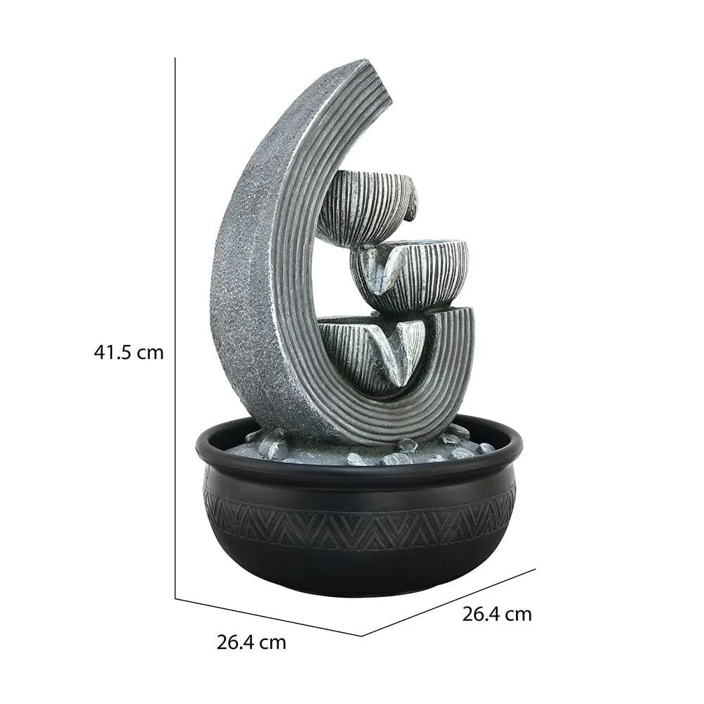 @home Trio Steps Arc Polyresin Decorative Water Fountain for Home Decoration, Office, Table Decor and Gifting in Grey by Nilkamal