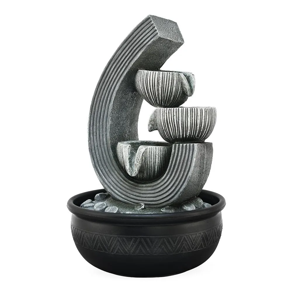 @home Trio Steps Arc Polyresin Decorative Water Fountain for Home Decoration, Office, Table Decor and Gifting in Grey by Nilkamal