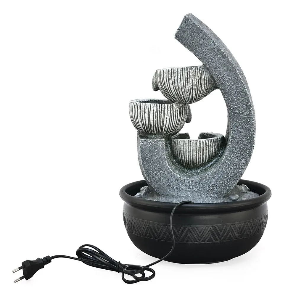 @home Trio Steps Arc Polyresin Decorative Water Fountain for Home Decoration, Office, Table Decor and Gifting in Grey by Nilkamal