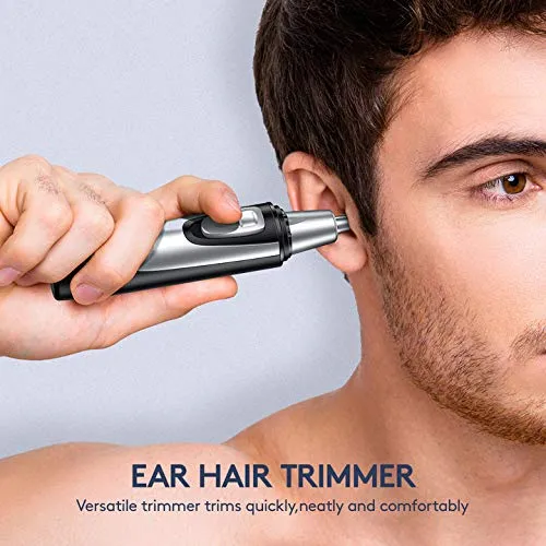 Men's Professional 2 in 1 Nose and Ear Hair Trimmer with Rotary Stainless Steel Dual Edge Blades